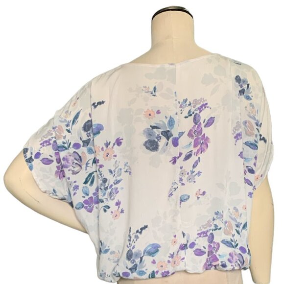 Lovestitch Floral Relaxed Ruched Short Sleeve Button Blouse Sz M #107A - Picture 4 of 9